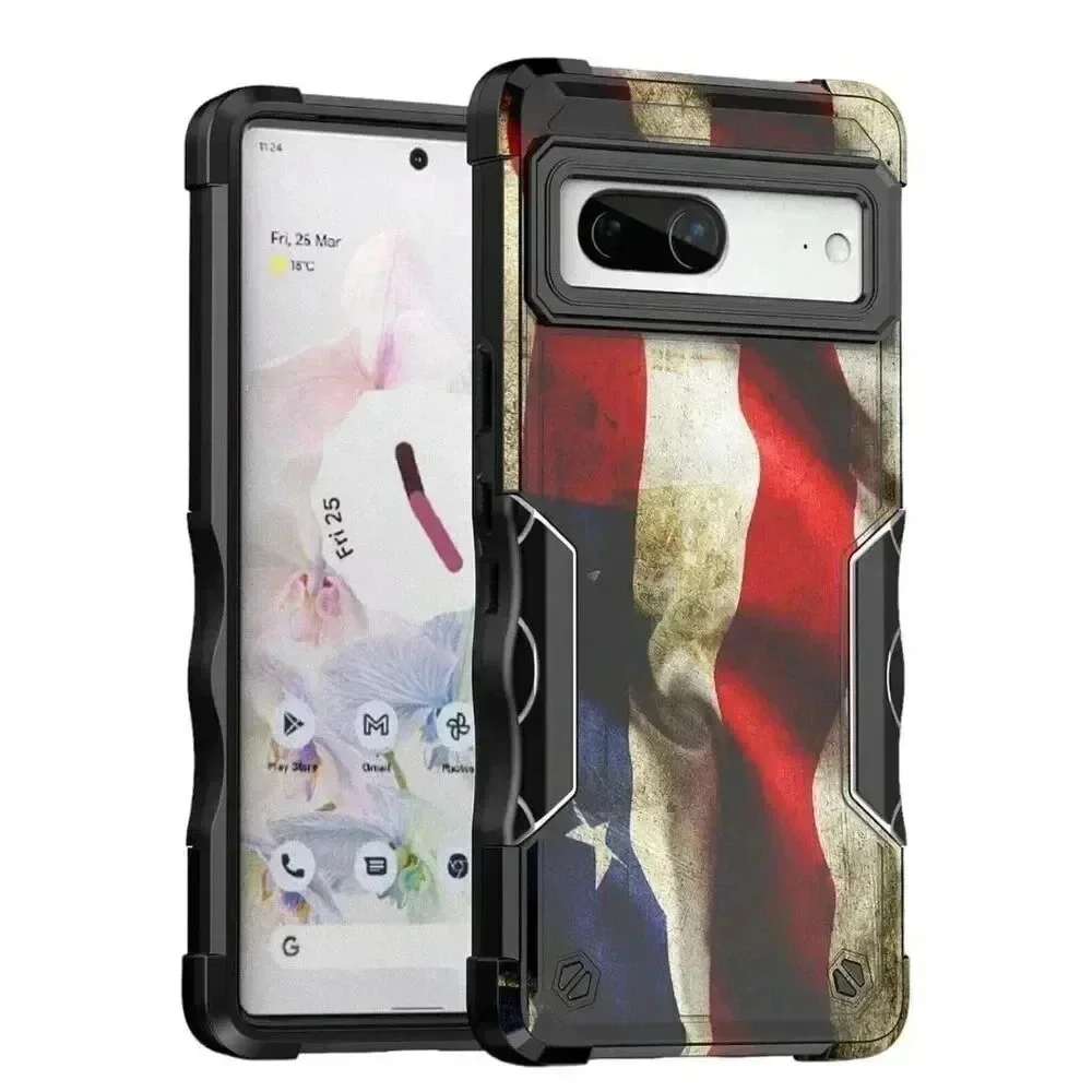 American Flag Case Compatible‎ with Google Pixel 7a Hybrid Shockproof Bumper