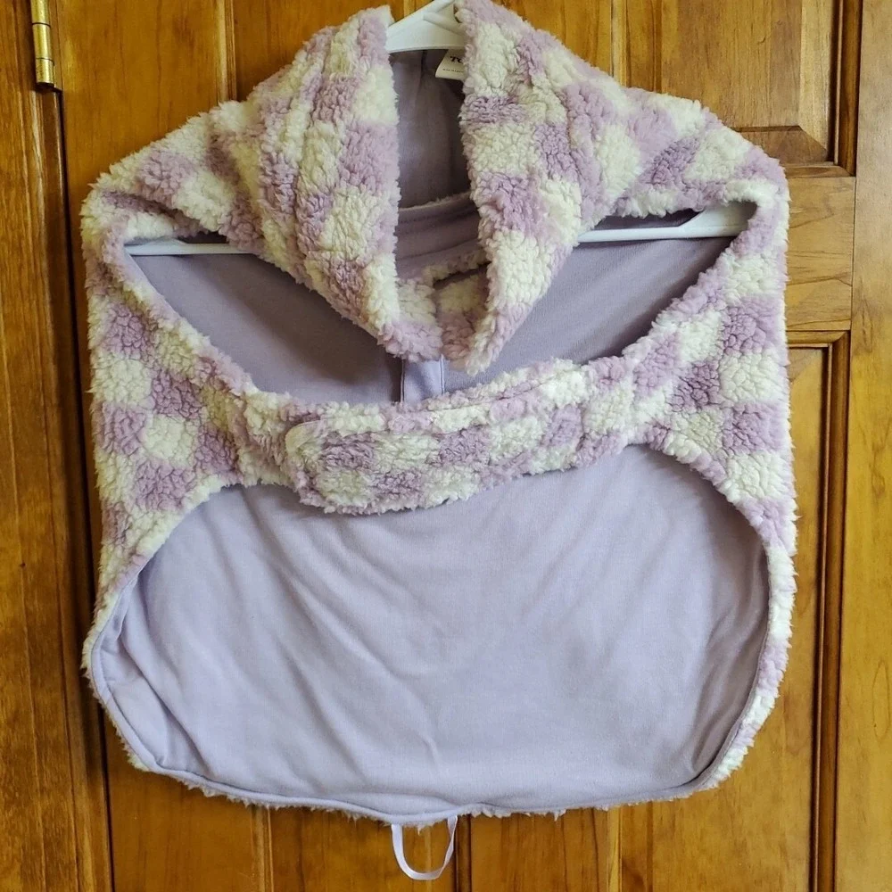 Top Paw XL Sherpa Fleece Dog Vest Purple Checkered Faux Shearling Pet Sweater