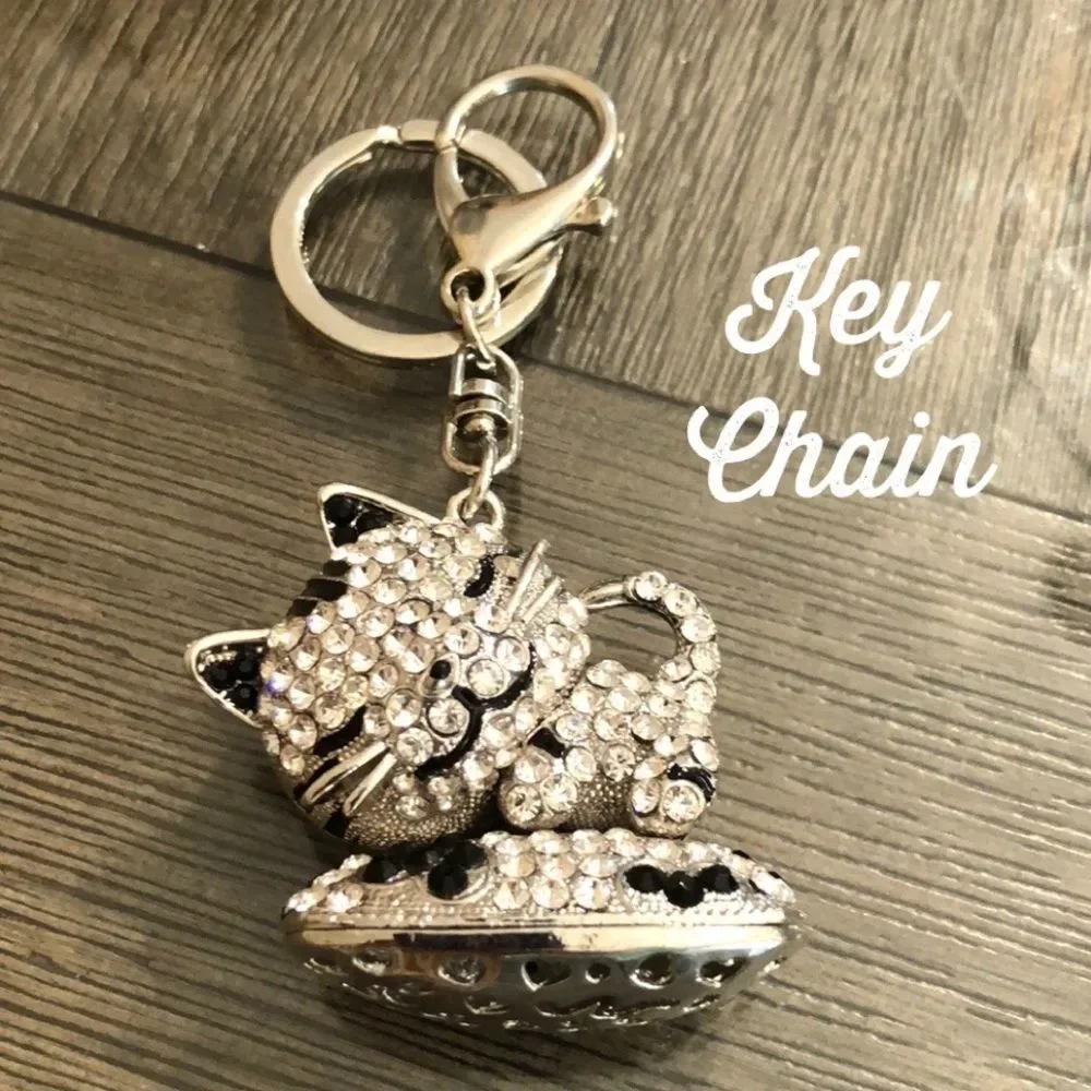 TINKSKY Rhinestone Kitty Cat Key Chain / Bag Charm