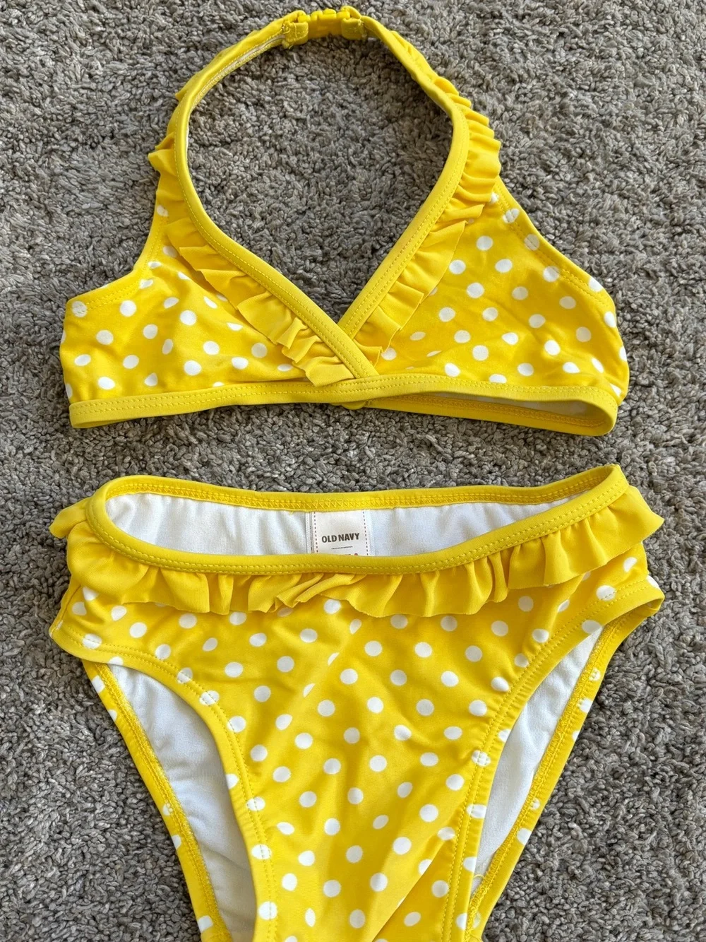 Old Navy Yellow and White Polka Dot Ruffle Girls' Swim Bikini