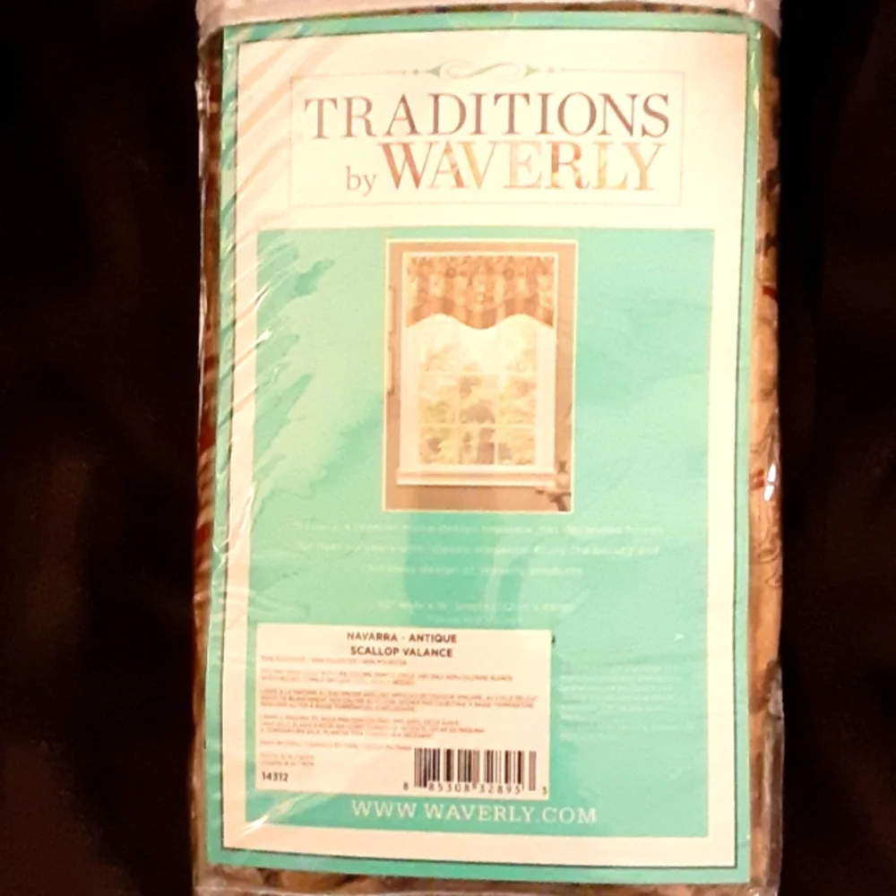Traditions by Waverly Navarra Antique scallop valance gold red sage stripe NEW …