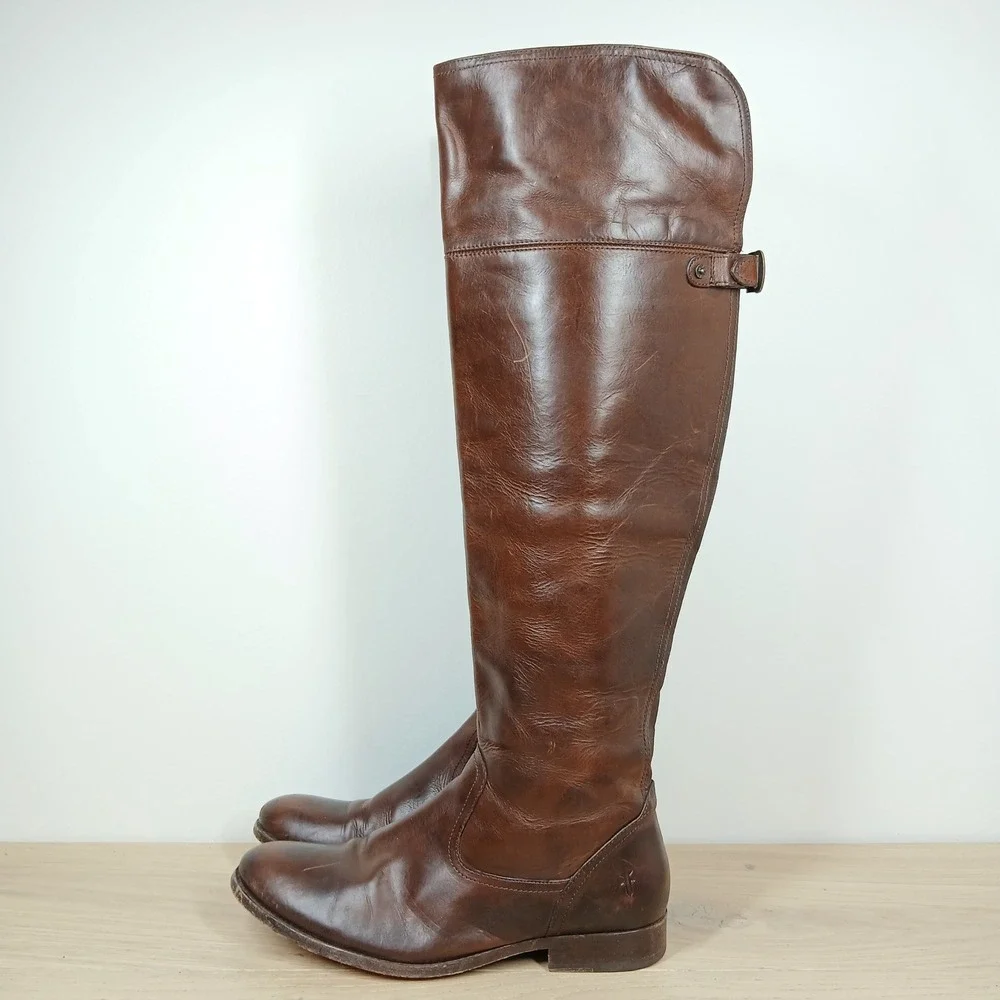 Frye Tall Boots Women 11R Brown Leather Knee High Riding Winter Streetwear Boots