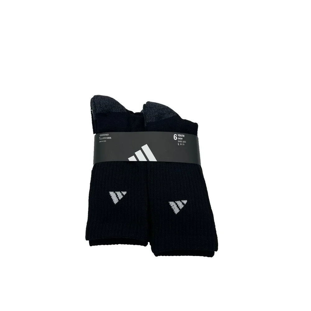 Adidas Unisex Youth Crew Mid-Calf‎ Athletic Socks 6 pack Size L 5Y-7Y IR0925