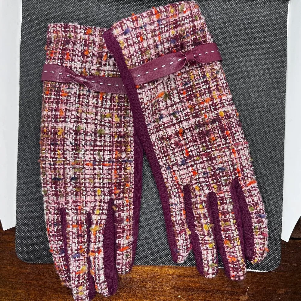Maroon purple tweed gloves