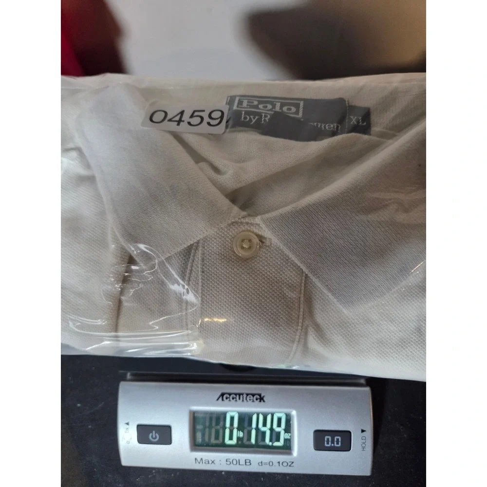 Polo Ralph Lauren Polo Shirt XL Cream Mens Long Sleeve Pique Cotton Logo