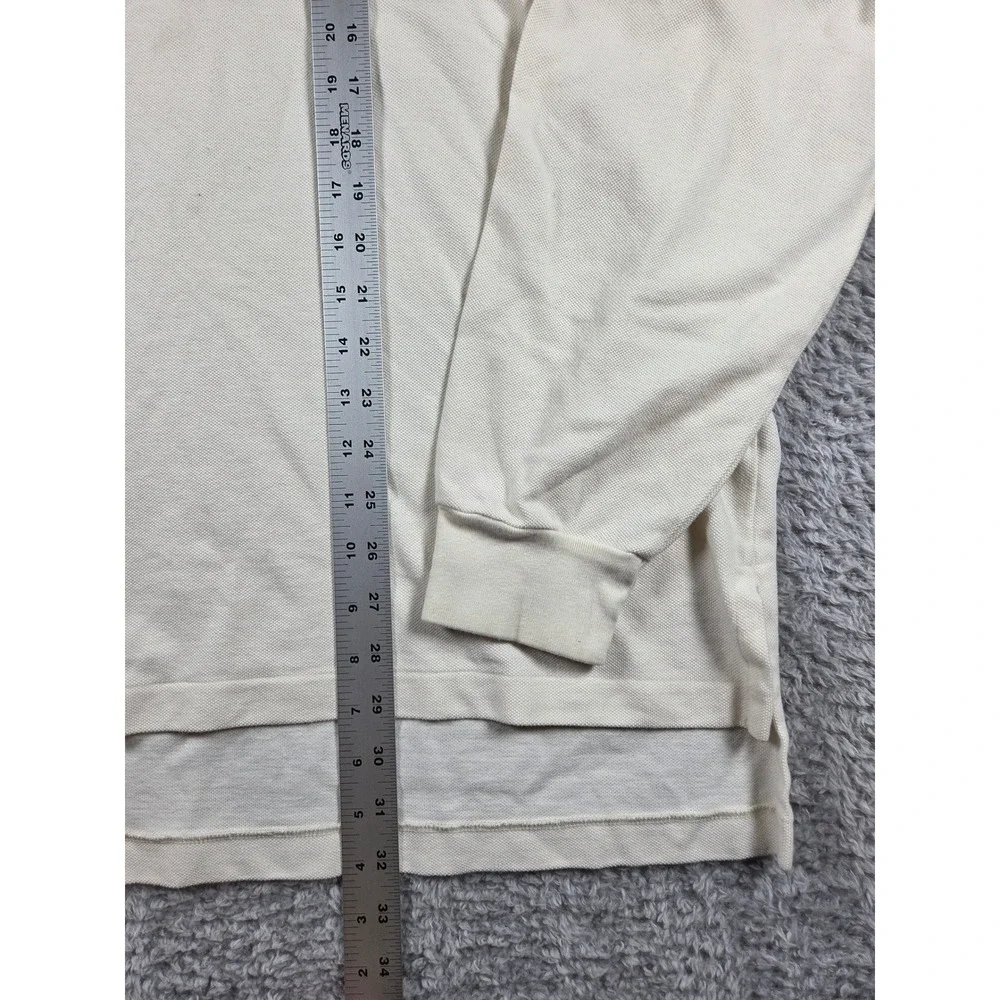Polo Ralph Lauren Polo Shirt XL Cream Mens Long Sleeve Pique Cotton Logo