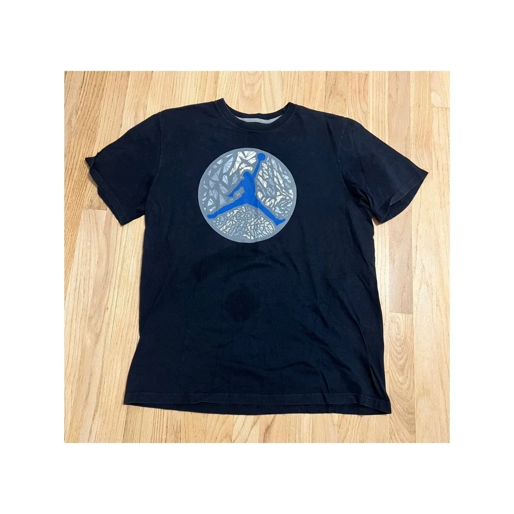 Jordan Mens XL Black Blue Jumpman Graphic T-Shirt Short Sleeve Crewneck Tee