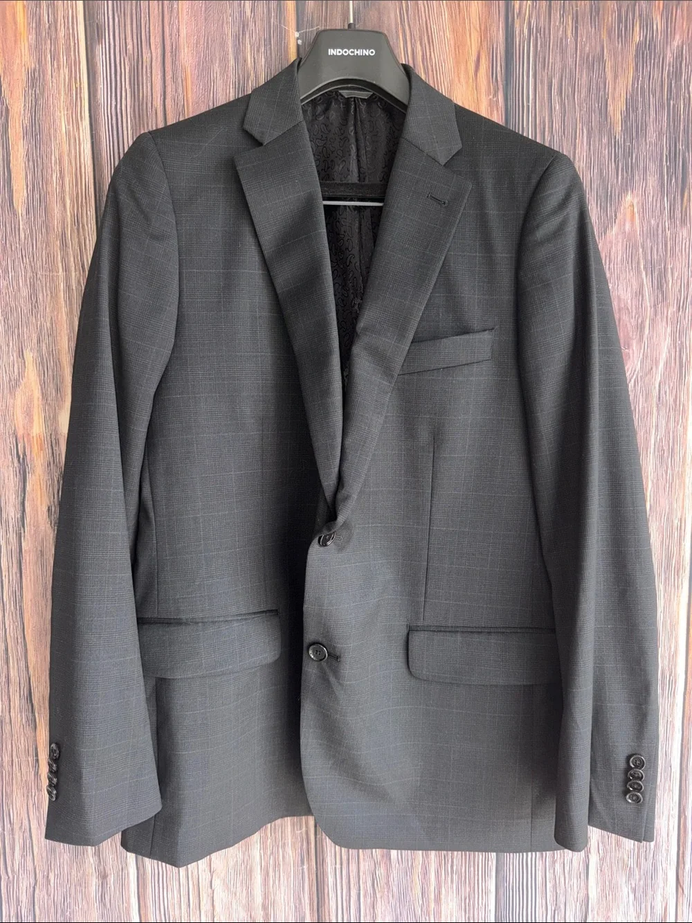 Indochino 100% Wool Sport Coat Blazer Charcoal Gray Check Custom