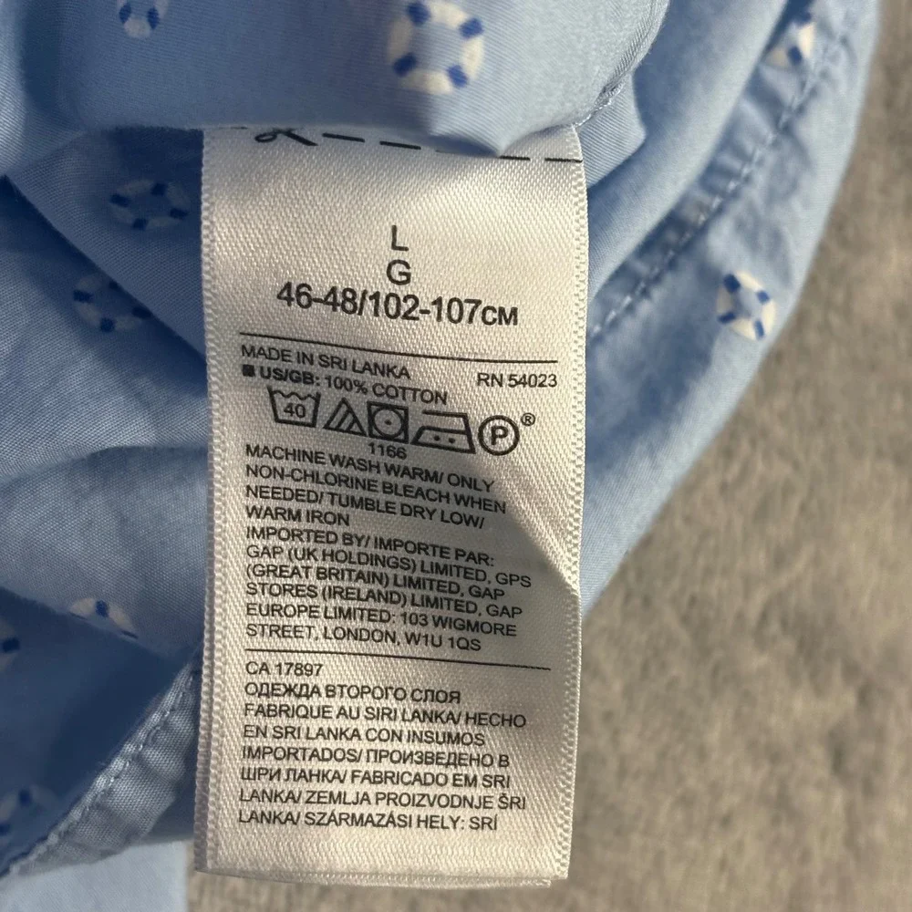 Banana Republic Button Down Mens Large Blue Lifebuoy Nautical Slim Luxe Poplin