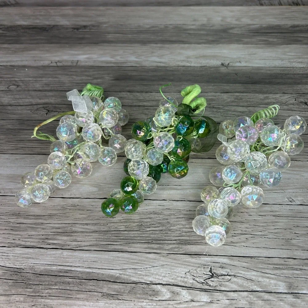 Lucite Grape Clusters Faceted‎ Clear Green Lot  Acrylic Faux Fruit Vintage MCM
