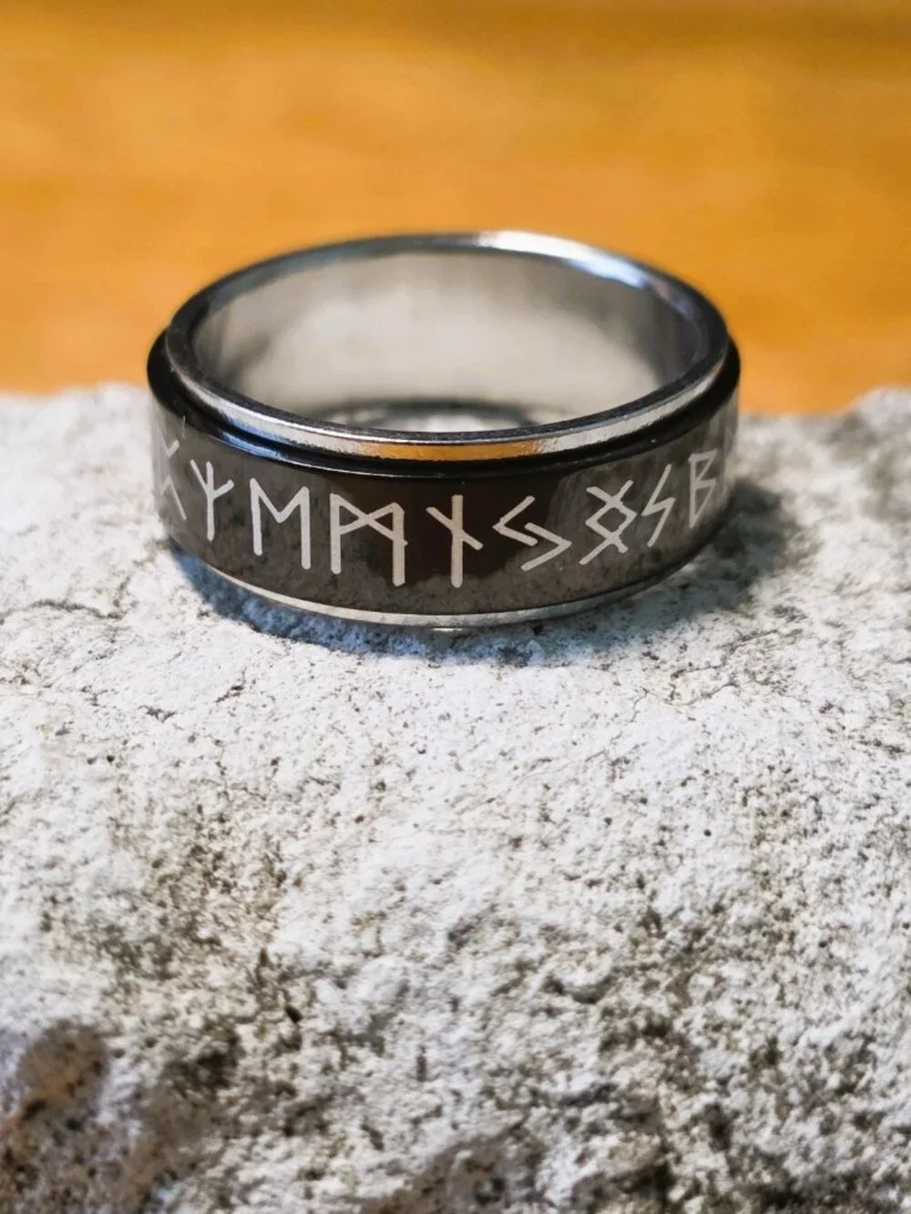 NEW! Stainless Steel Spinner Ring - Black Fidget Band with Characters - Size 10