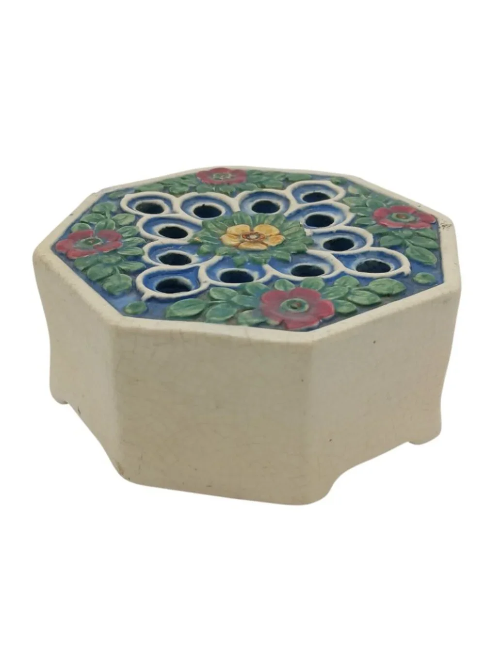 Weller Florala Style Octagon Flower Frog Vase Floral Pottery 5 In