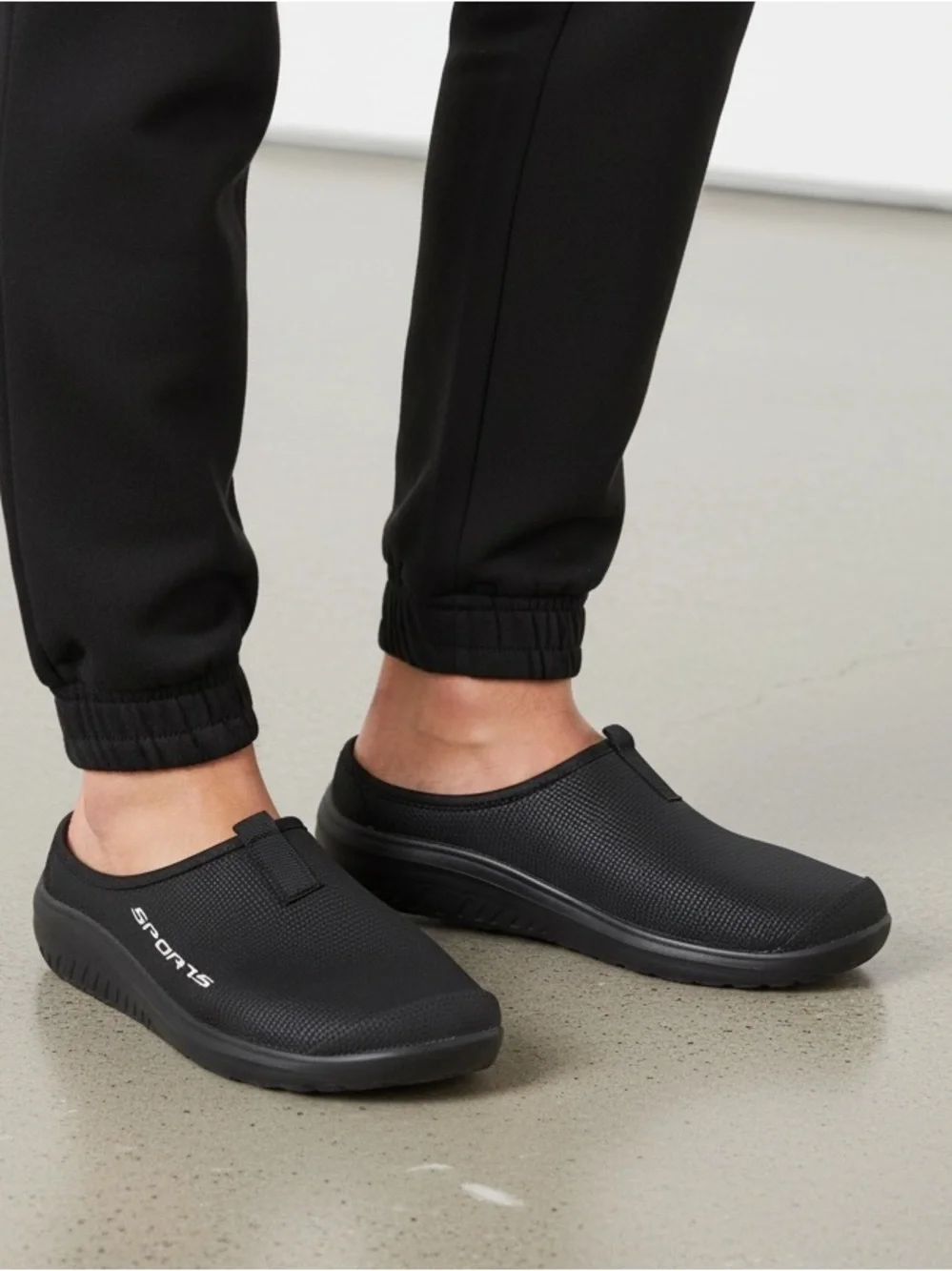 Mens Black Walking Slip On Shoes Sneakers Open Back Size 9 New