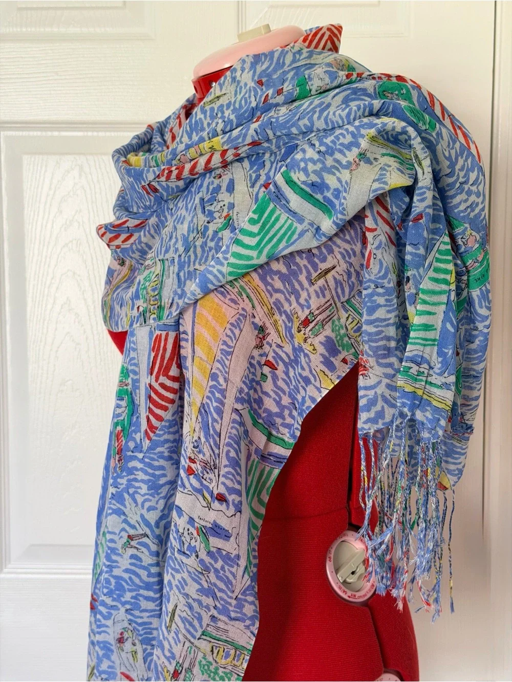 Lilly Pulitzer Get Nauti Murfee City Scarf Silk Cashmere 26x82 Shawl Wrap Stole