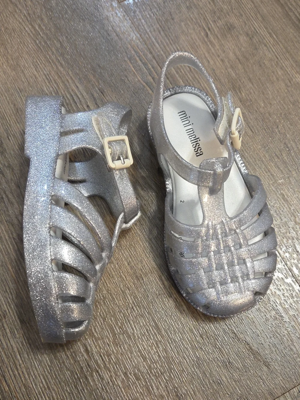 Mini Melissa • Girls' Silver Glitter Jelly Sandals