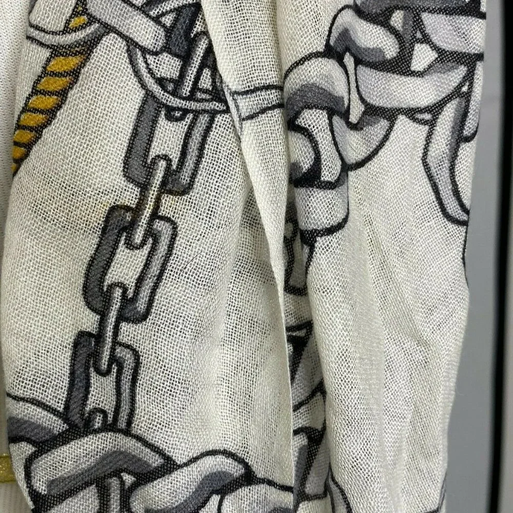 Women's‎ Scarf White Cream Silver Gold Link Equestrian Chain Rope Elegant Fray