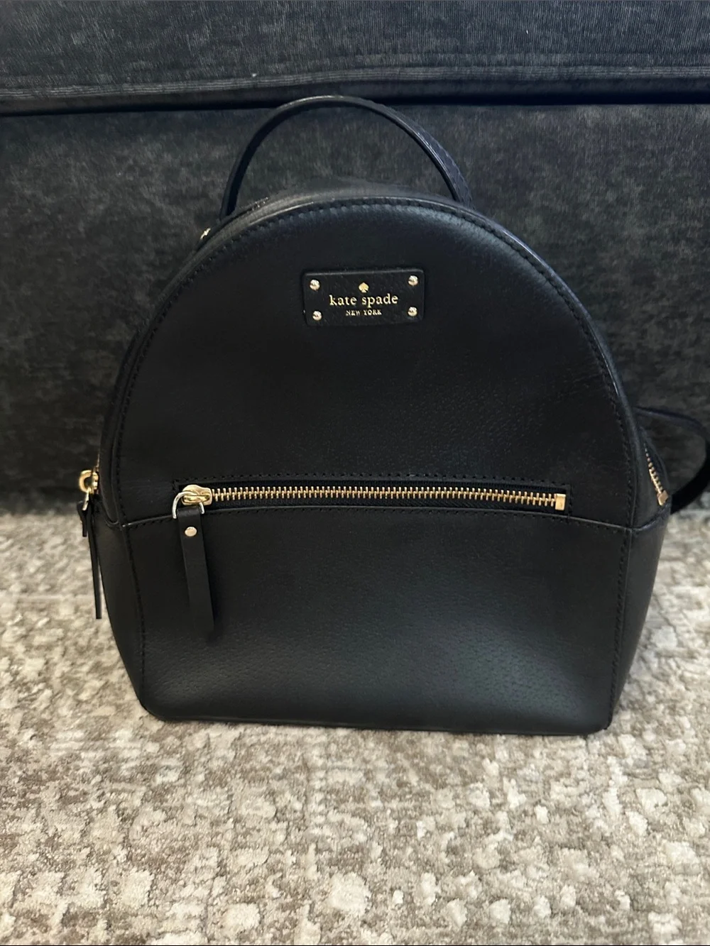 kate spade Black Leather Dome Mini Backpack with Gold Hardware