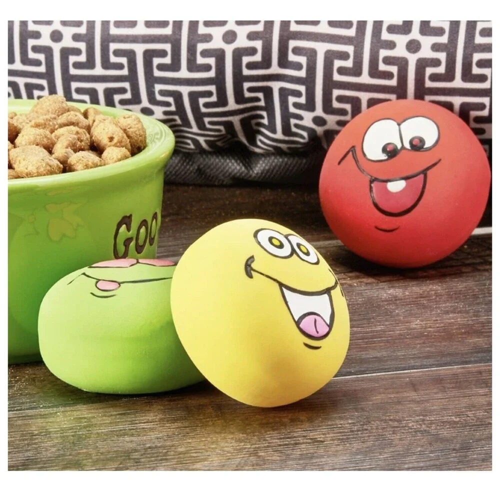 Lot of (34) - 3 Pack Vibrant Life Playful Emoticon Squeeky Rubber Dog Chew Toys