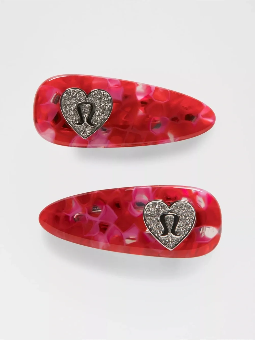 Lululemon Jewelled Alligator Clips, 2 Pack, Oxford Red/Silver