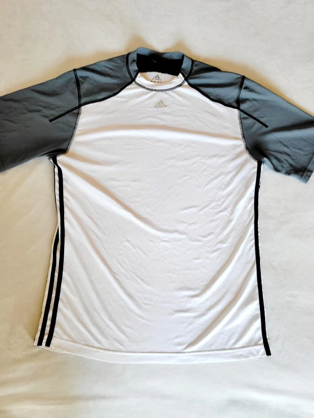 ​Adidas 3-Stripes Short Sleeve Performance  White And Gray Shirt - M
