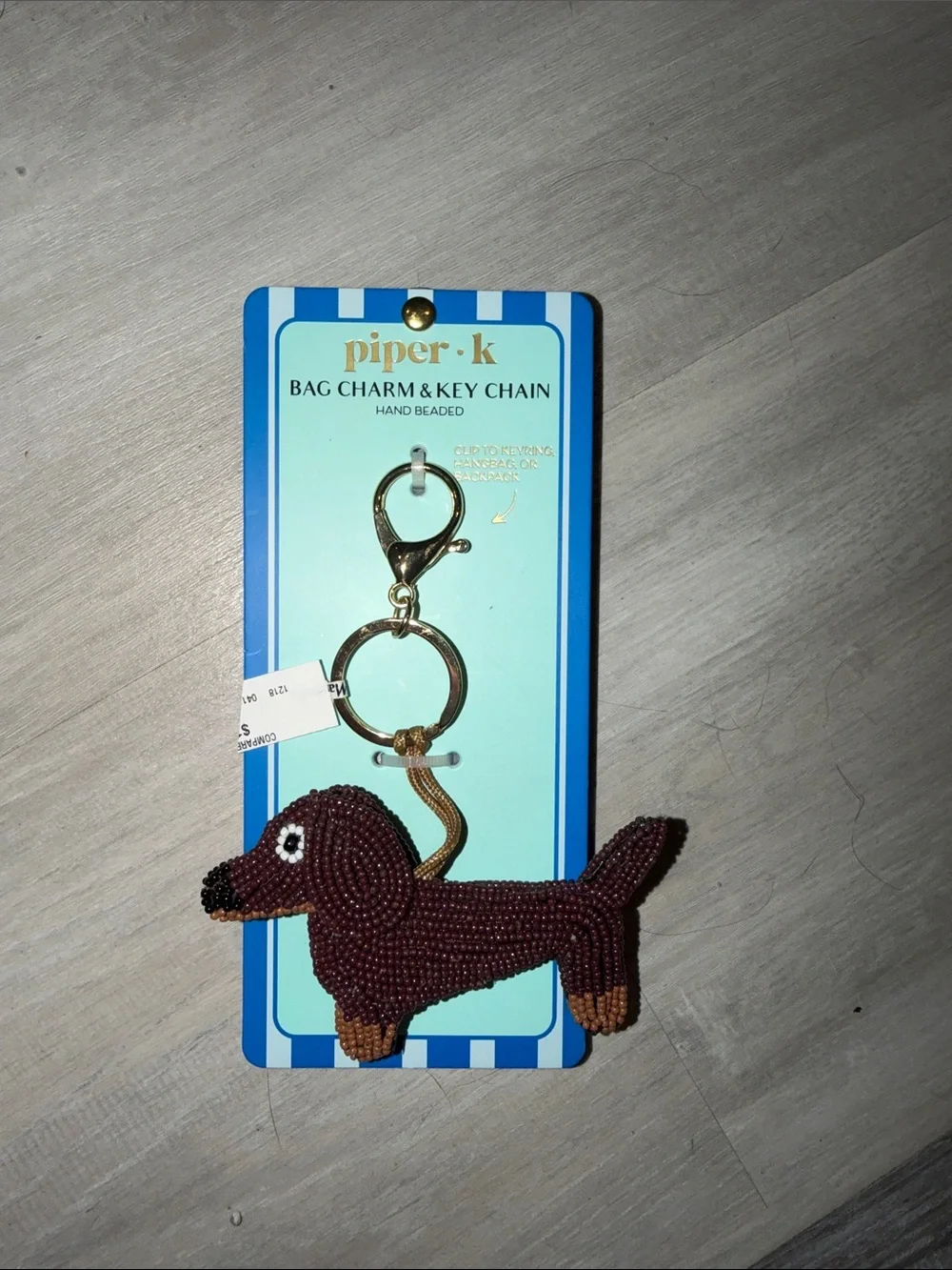 Brown Beaded Dachshund Bag Charm & Key Chain
