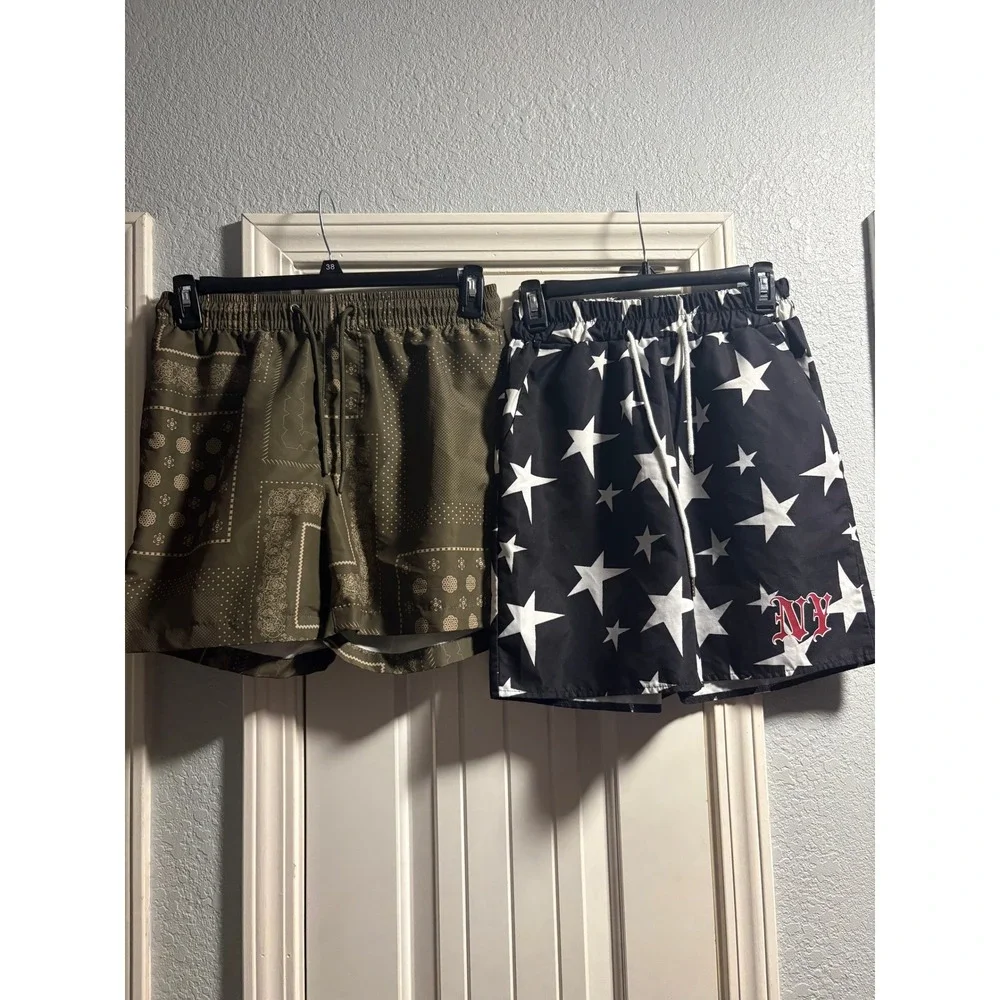 Unbranded Swim Trunks Bundle Mens Small Olive Bandana Black Star Excellent NY