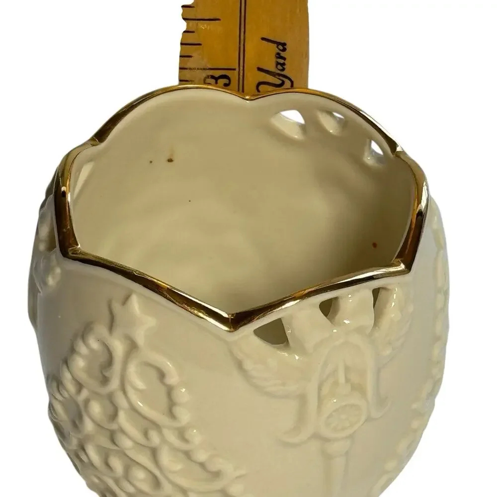 LENOX MERRY LIGHTS Votive Candle Holder Christmas Trees Porcelain Ivory Gold