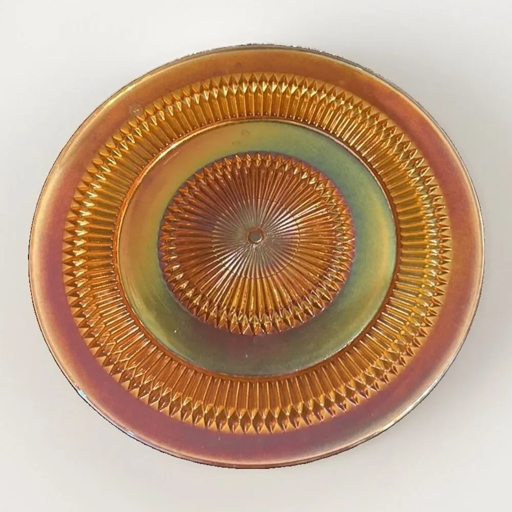 Anniversary Pattern Marigold Carnival Glass 10” Plate By Jeanette C1930-60’s