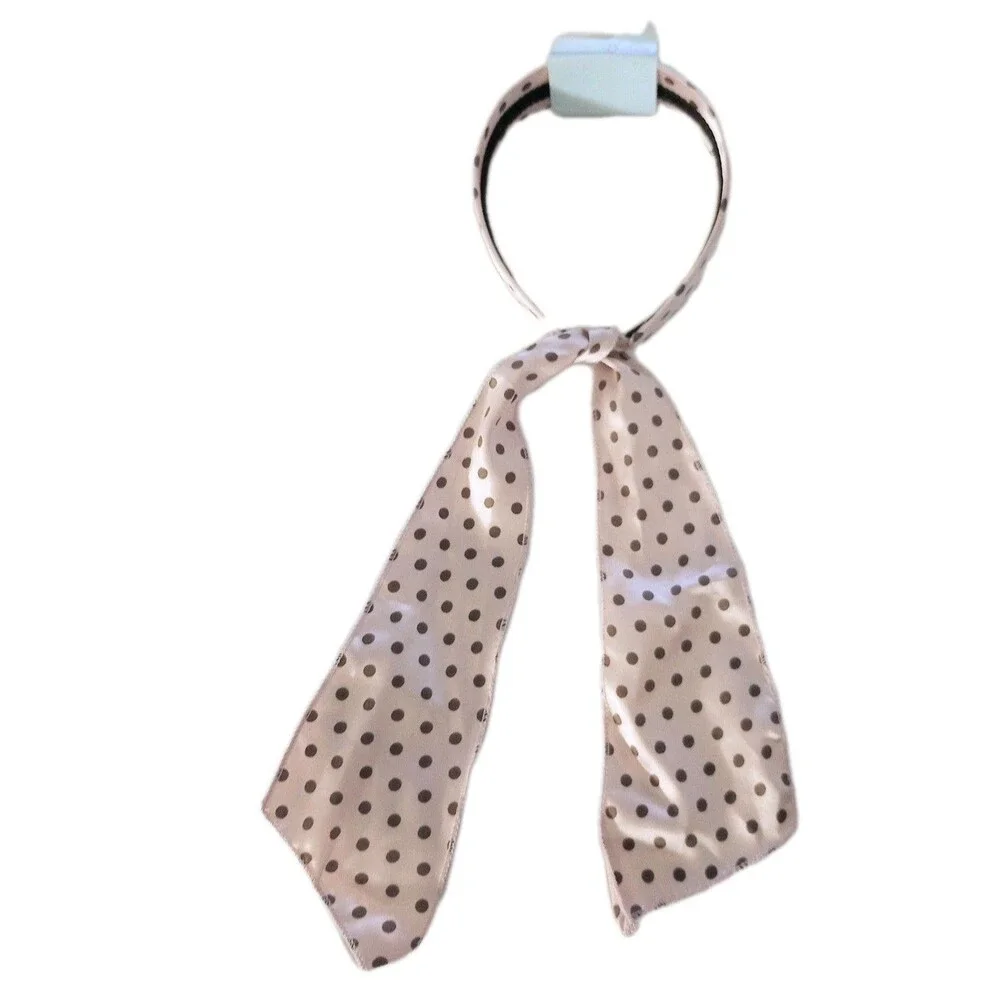 NWT Justice Hard Headband Satin Pink Polka Dot Bandana Fabric Tie Back