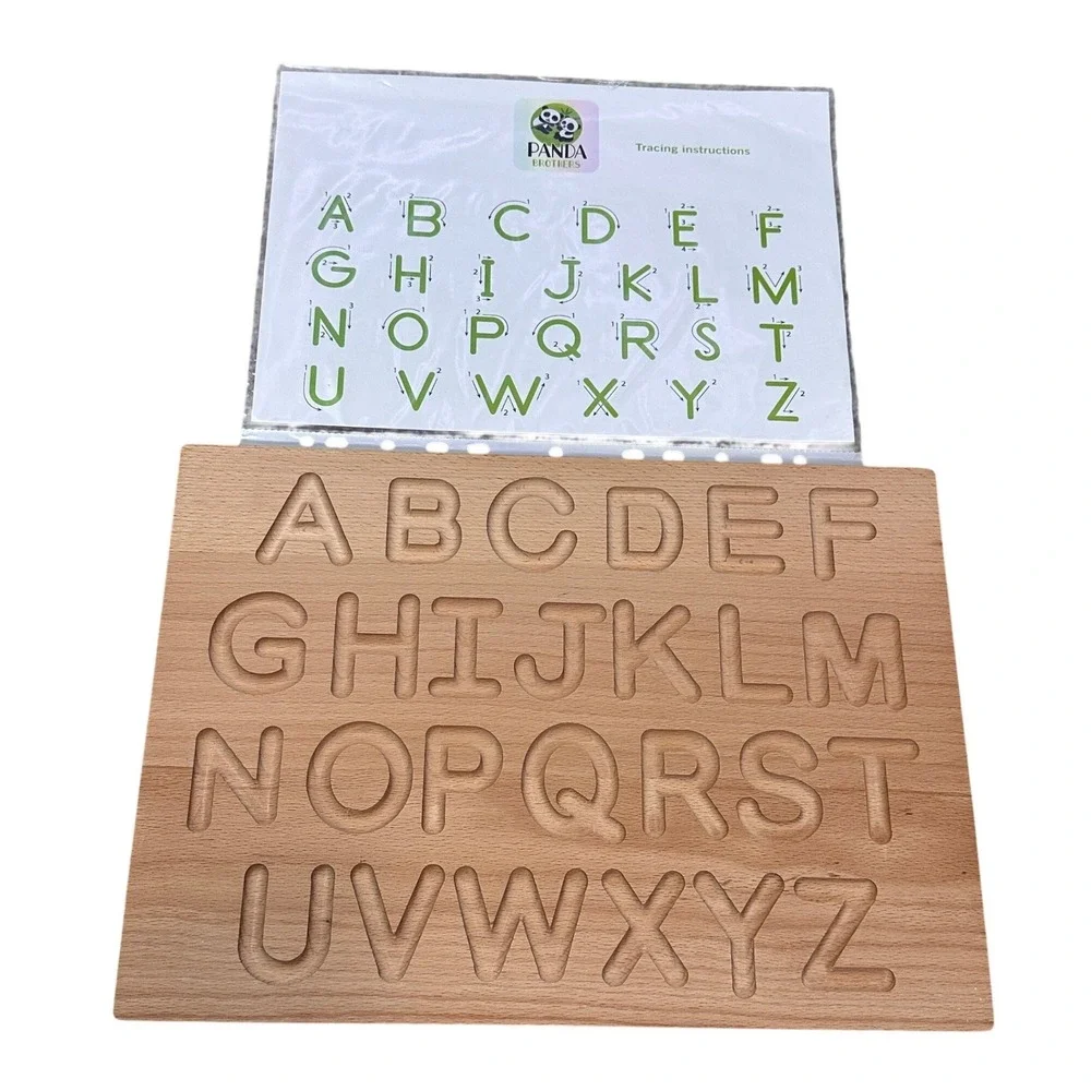 Panda Brothers Wooden Alphabet Tracing Board Double Sided Montessori‎ Toy Stylus