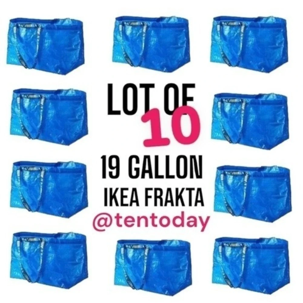 NEW Lot of Ten 10 Frakta Large 19 Gallon Blue IKEA Tote Carrying Storage‎ Bags