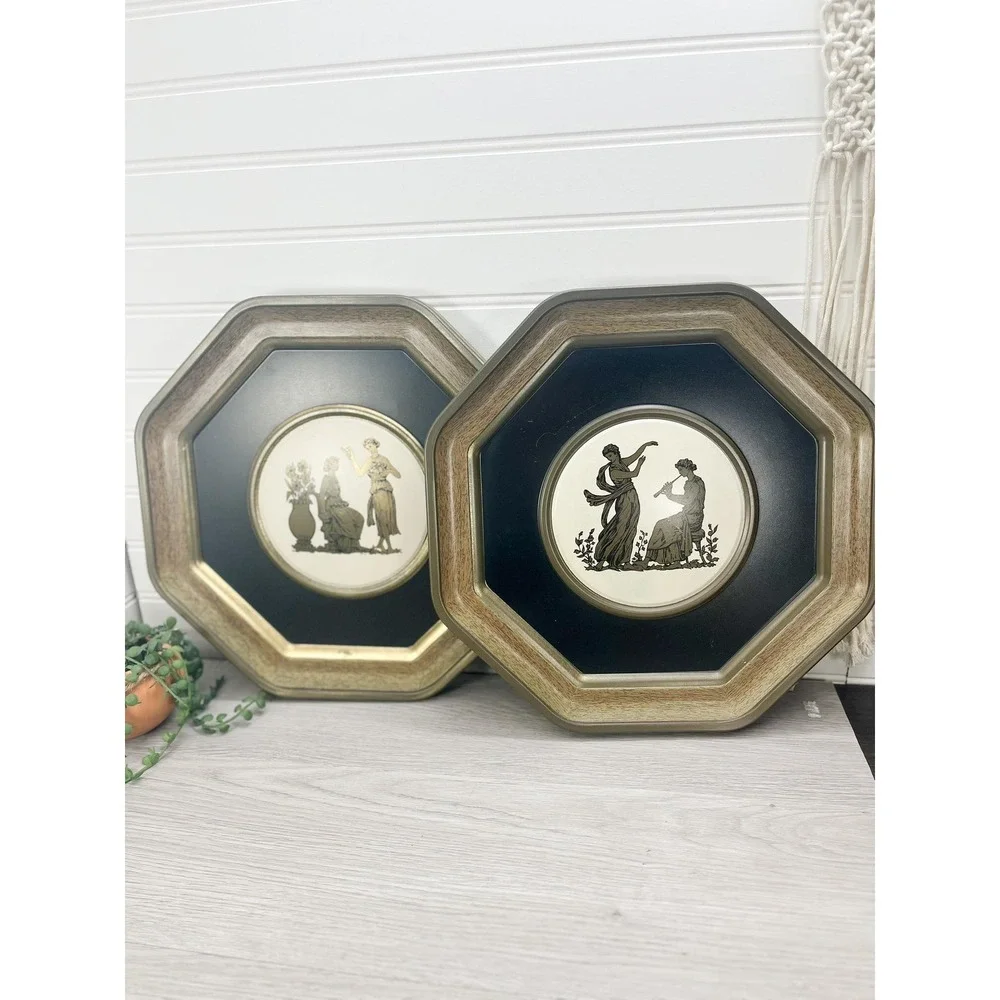 Vintage Pressed Tin Greek Wall Hanging Set - Brass‎ Finish
