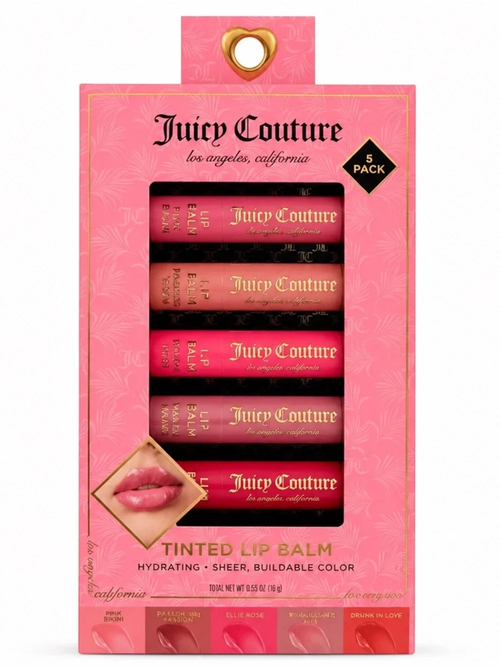 Juicy Couture Tinted Lip Balm Set 5 Pack Pink Peach Gift Set NIB