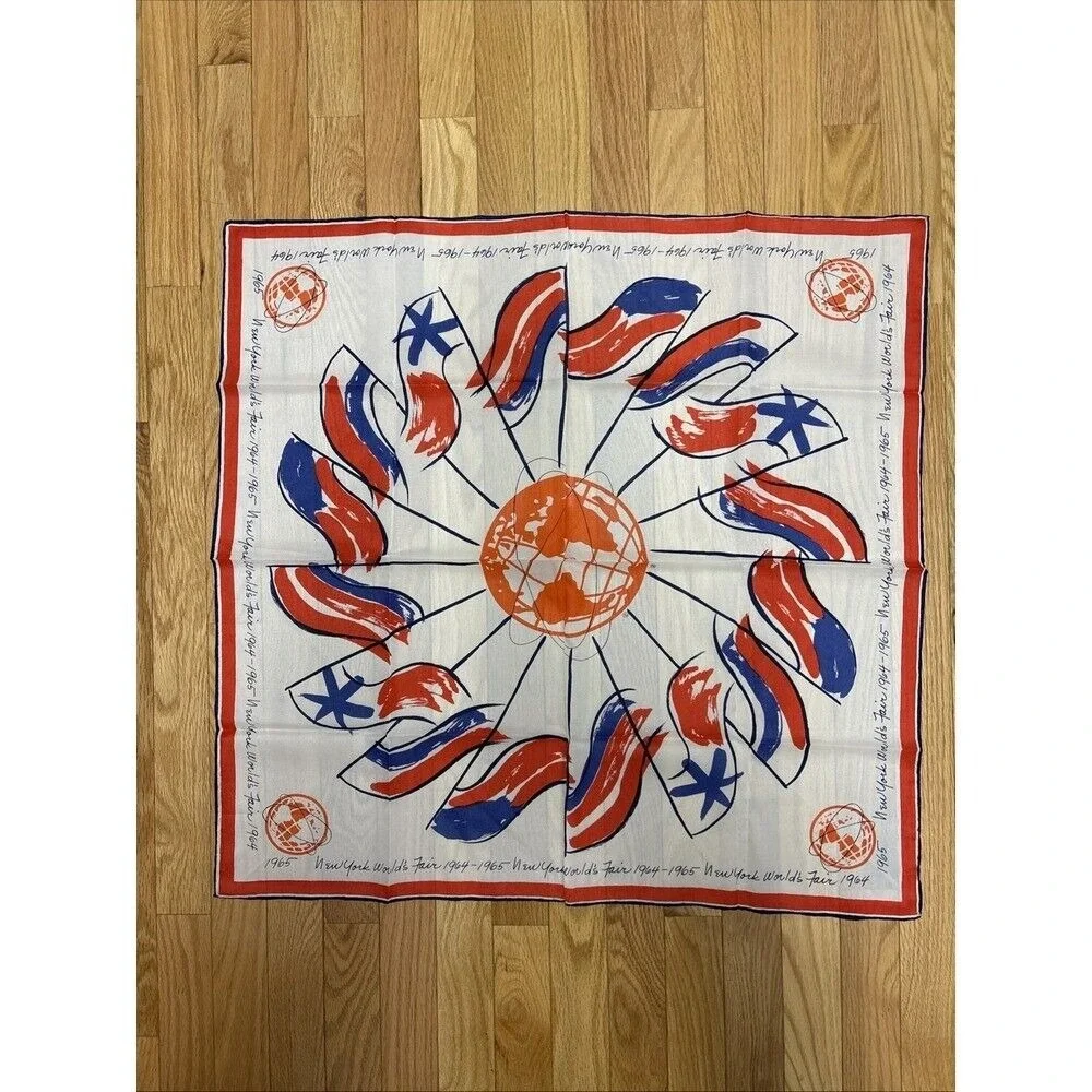 Vintage 1964-1965‎ New York World's Fair Souvenir Scarf Flags Globe