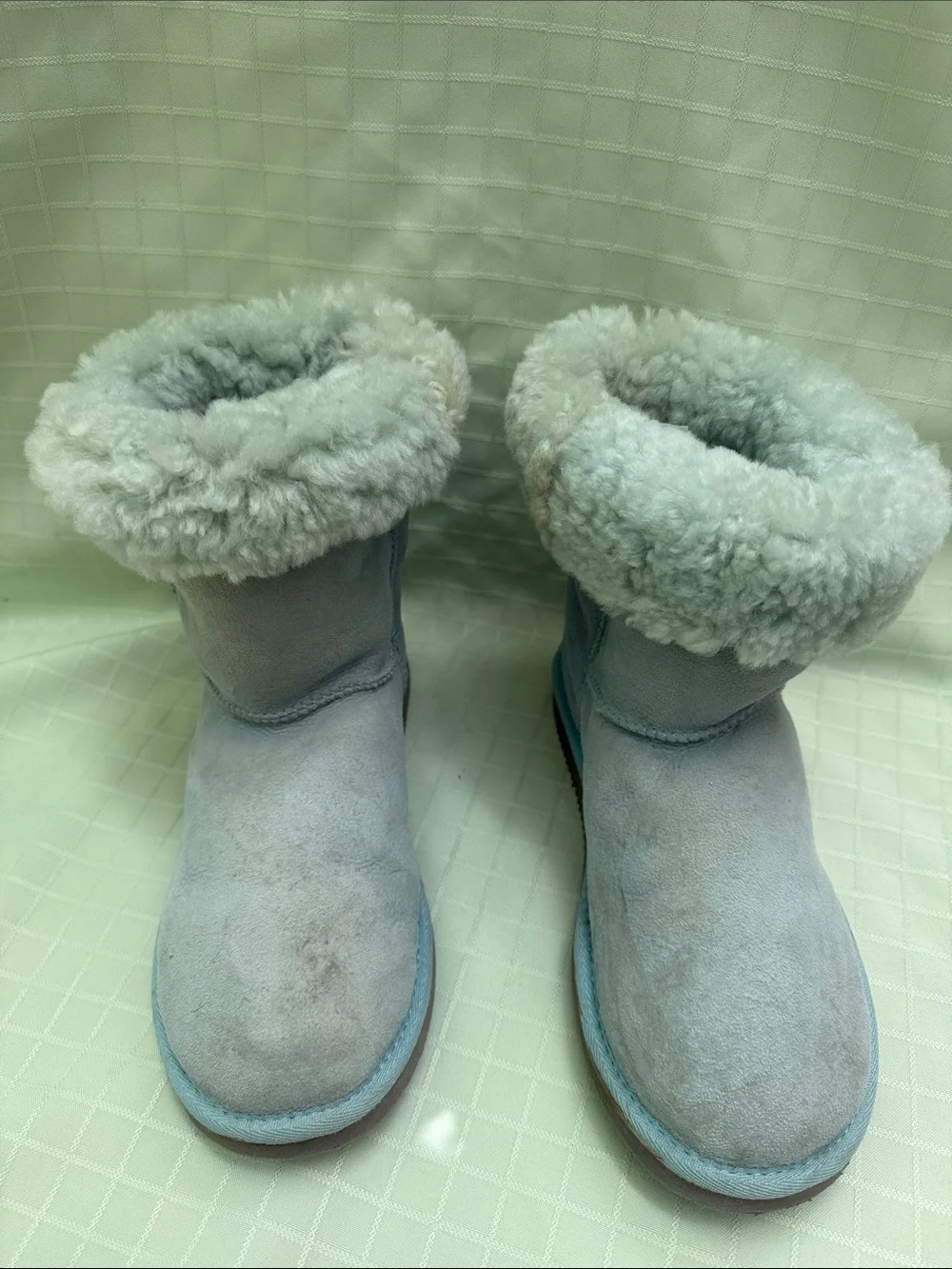 Vintage Light Blue Shearling Lined Short Boots