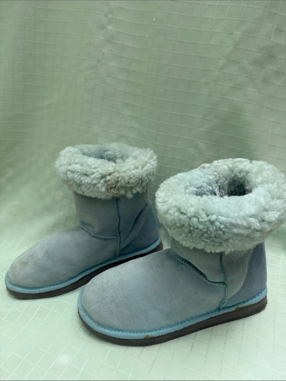 Vintage Light Blue Shearling Lined Short Boots