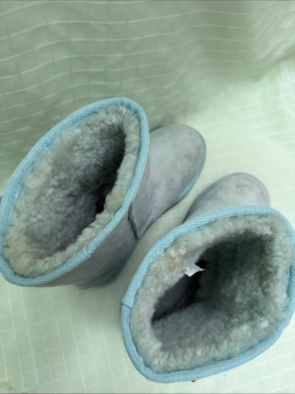 Vintage Light Blue Shearling Lined Short Boots
