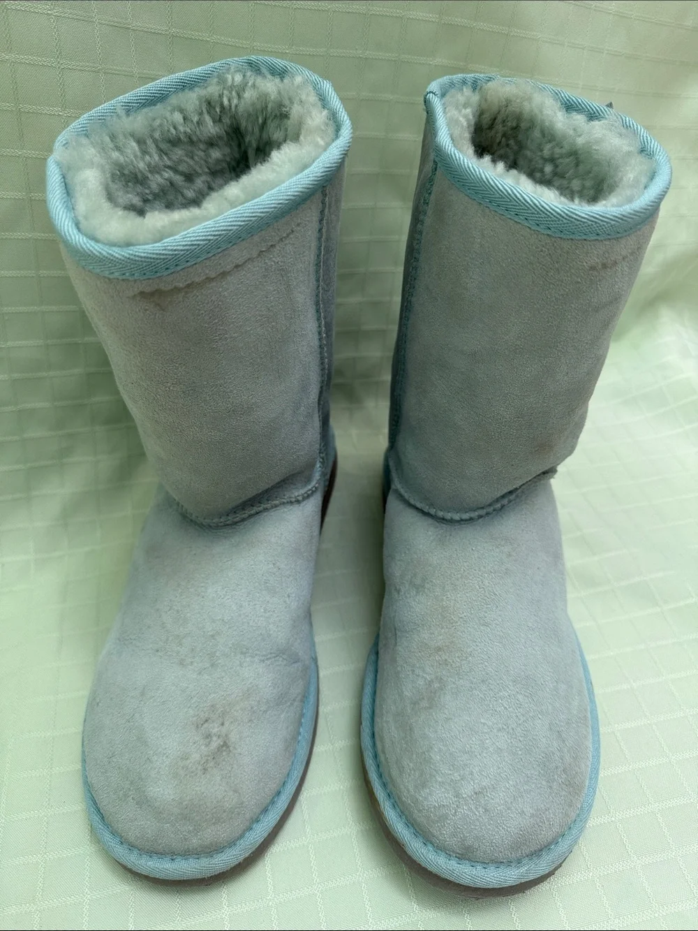 Vintage Light Blue Shearling Lined Short Boots