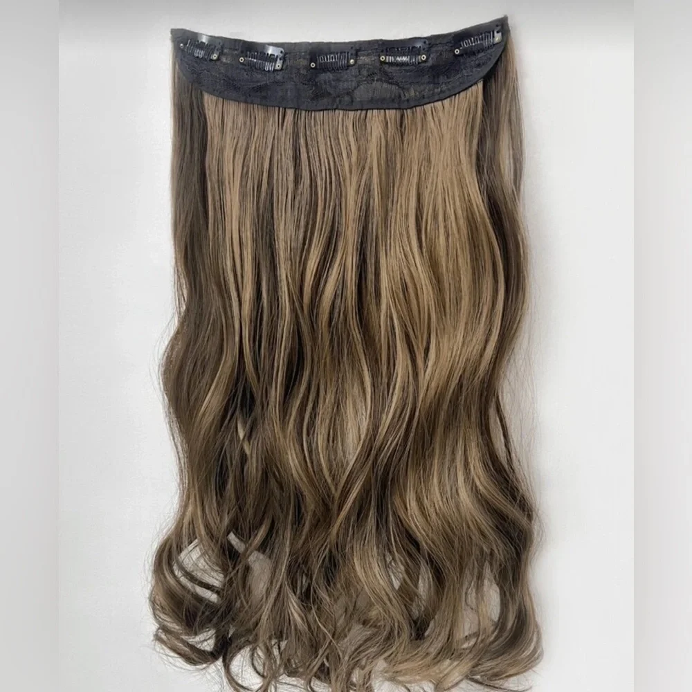 22” Clip-In Hair Extension Brown with Blonde Highlights Wavy | Volume Hairpiece