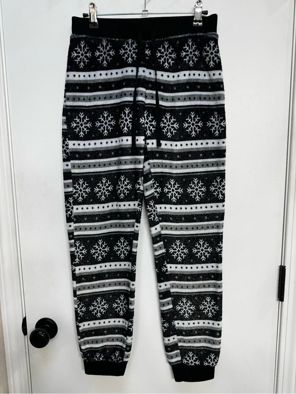 Justice Black & White Knit Lounge Pants with Snowflake Detail