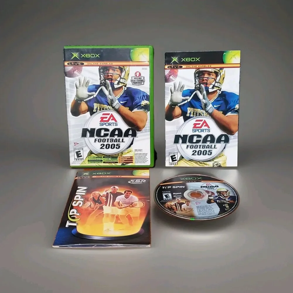 NCAA Football 2005 and Top Spin (XBOX) Video Game Complete w/Manual Working