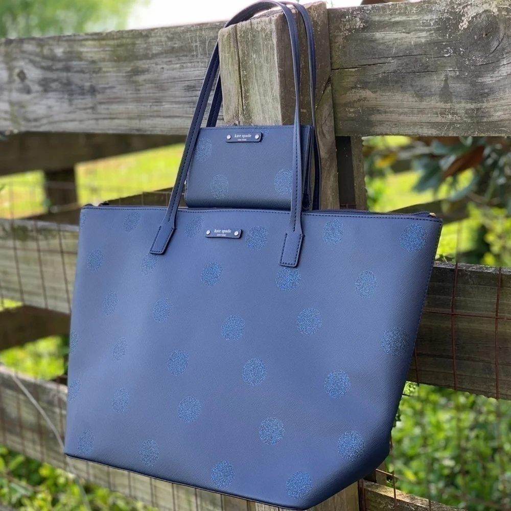 Kate Spade ♠️ Navy Blue Dot 🔵 Tote Bag Wallet Set