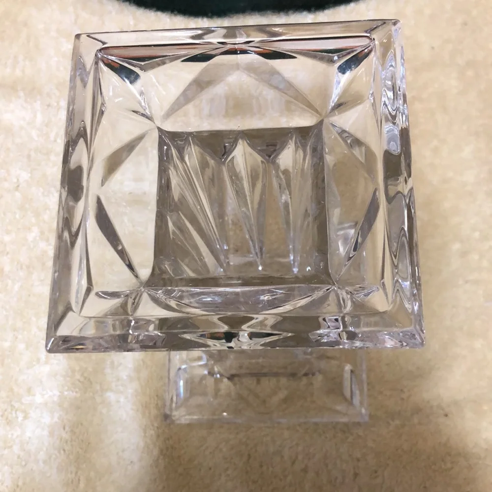 Vintage Heavy Cut Glass Pedestal Candle Holder/Vase, Reversible 7x4”