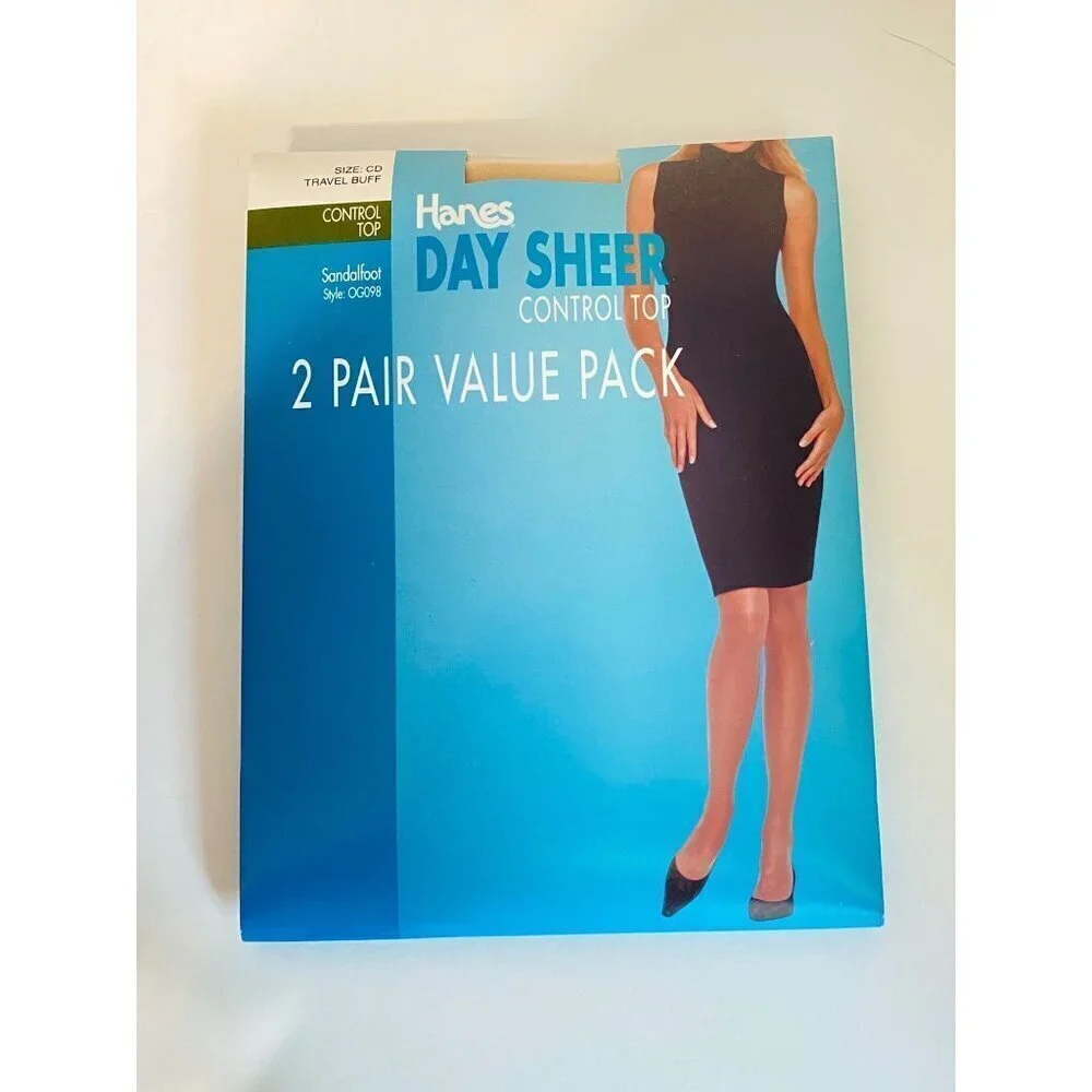 Hanes Vintage 90’s Day Sheer Control Top 2 Pair Size CD Travel Buff Sandalfoot‎