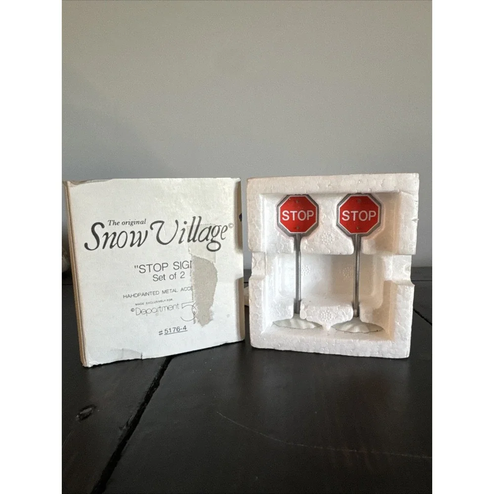 Dept 56 Snow Village Stop‎ Signs Set Of 2 W/Original Box