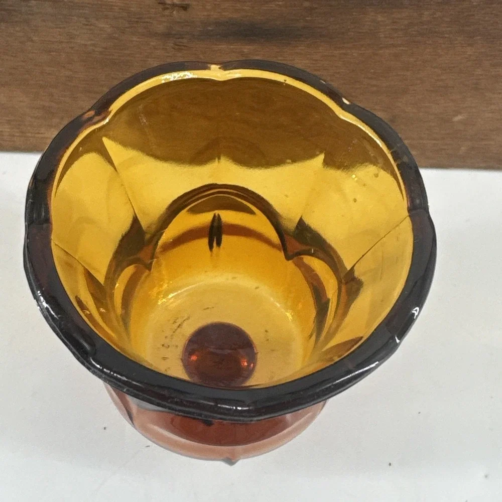 Votive Candle Cup Home‎ Interior Amber Flower Tulip Lotus Homco Glass Pegged VTG