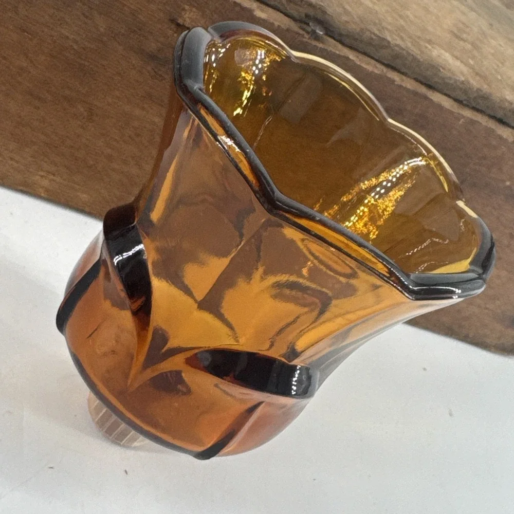 Votive Candle Cup Home‎ Interior Amber Flower Tulip Lotus Homco Glass Pegged VTG