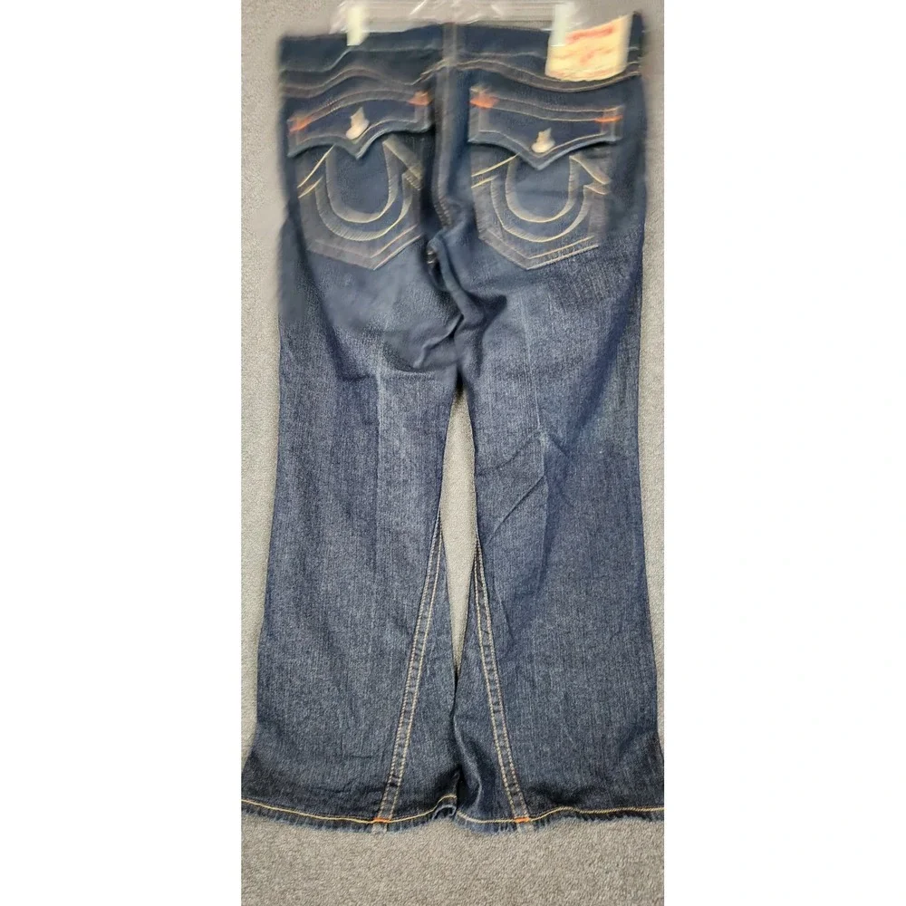 True Religion Joey Flare Jeans Mens 38x30 Raw Denim‎ Made in USA Orange Stitch