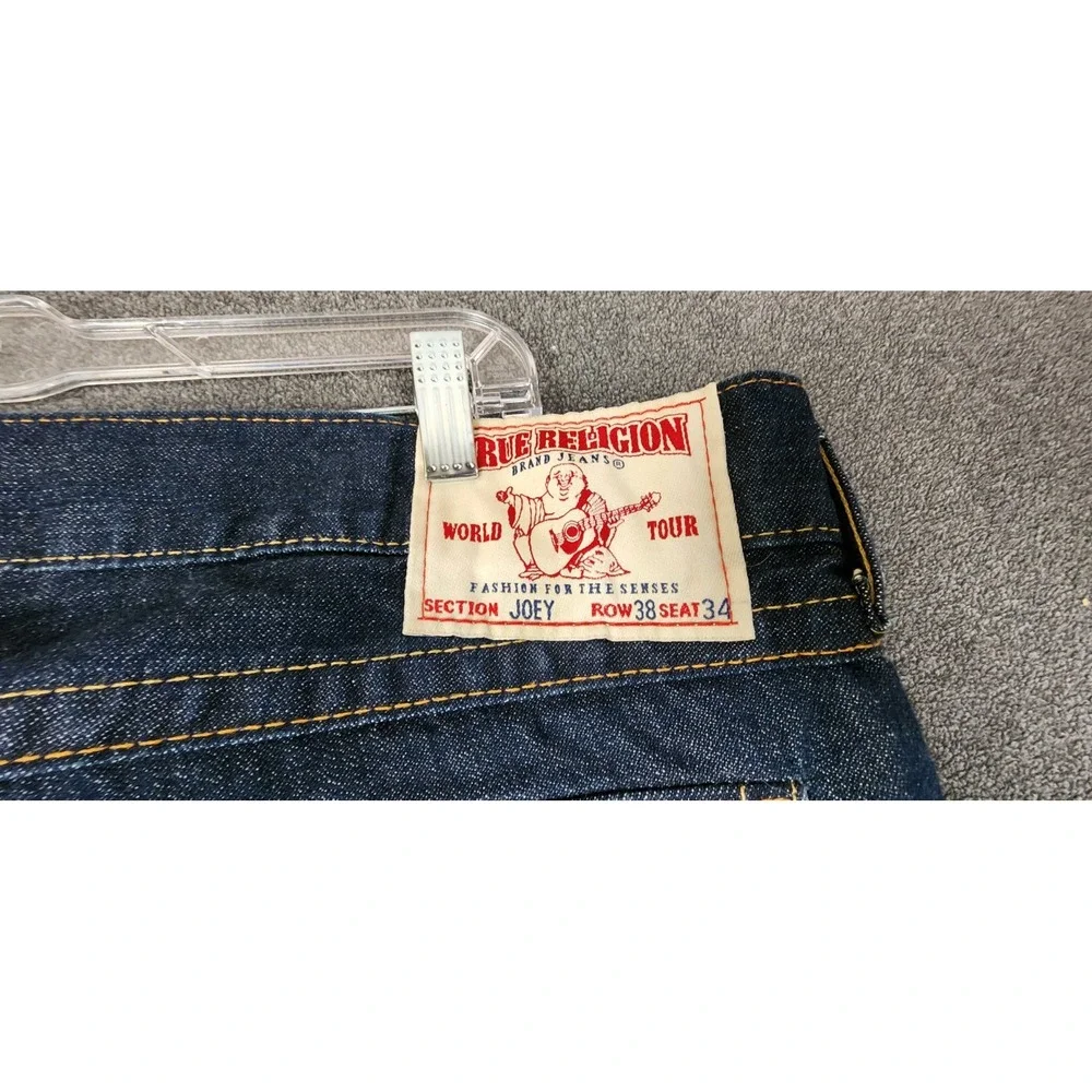 True Religion Joey Flare Jeans Mens 38x30 Raw Denim‎ Made in USA Orange Stitch