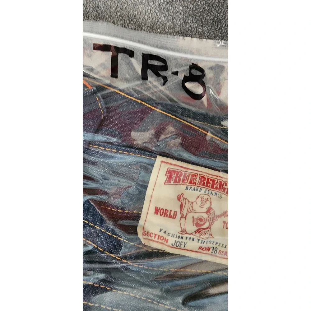 True Religion Joey Flare Jeans Mens 38x30 Raw Denim‎ Made in USA Orange Stitch